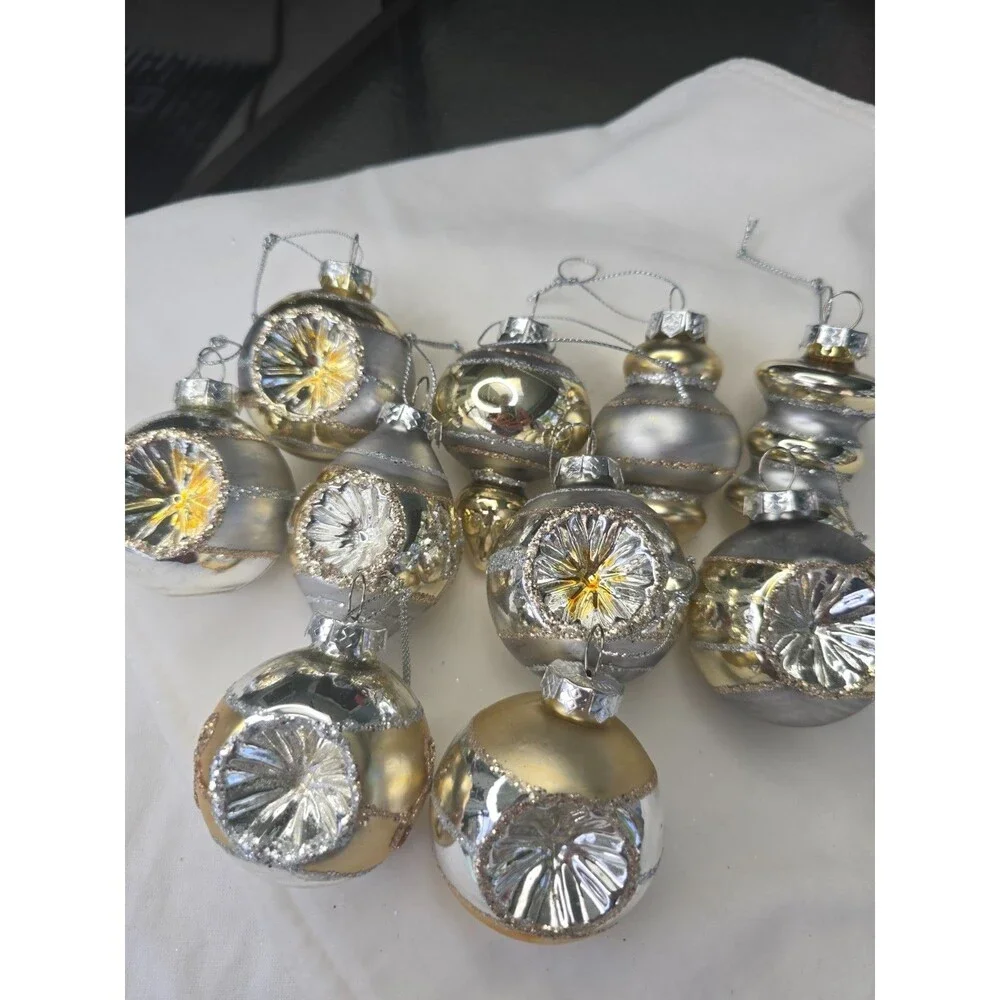 RAZ Imports Vintage Reflector Ornaments Silver/Gold Glass Set of 10 Christmas